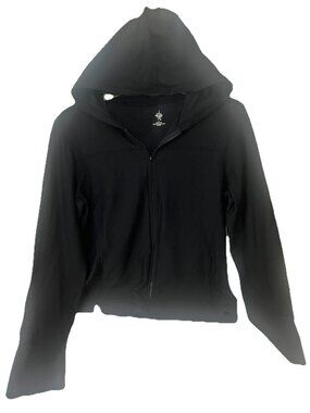 PrAna Textured Hoodie Womens Large Black Full Zip Stretch Jacket Casual.   Bb
